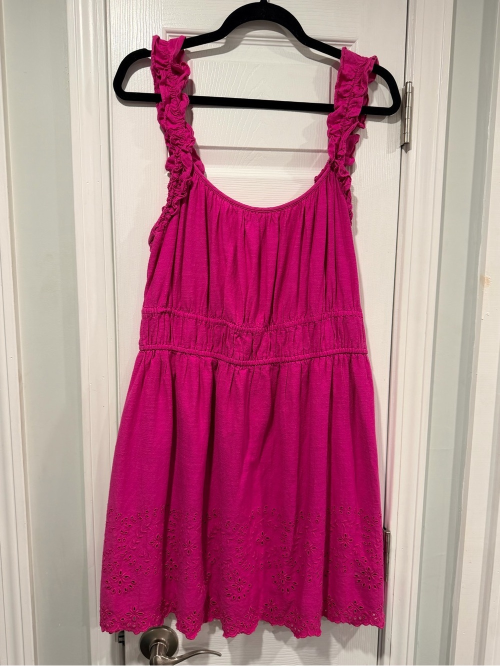 Old Navy Size XL Pink Eyelet Ruffle Strap Sleeveless Mini Dress Cottagecore Boho